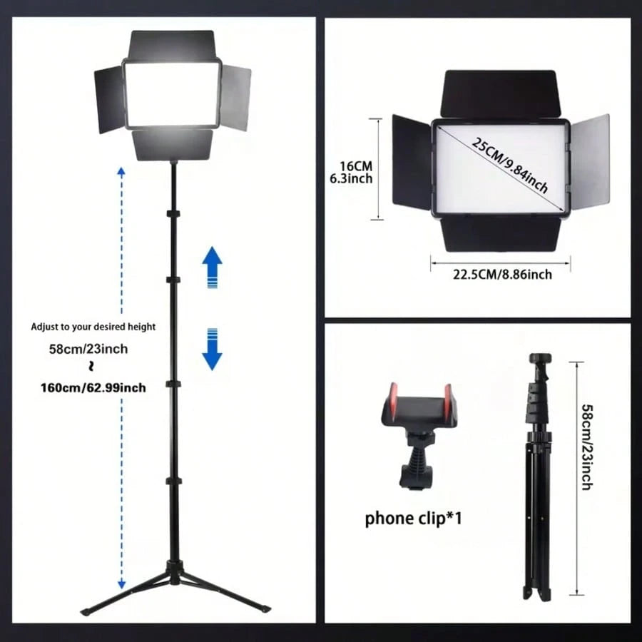 10-Inch LED Panel Light, Comes With A 63-Inch Adjustable Tripod And Universal Phone Holder, 3 Color Temperatures And 10 Brightness Levels, USB Powered- LED Square Fill Light, Dimmable Video Light, Su