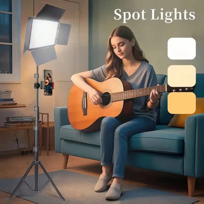 10-Inch LED Panel Light, Comes With A 63-Inch Adjustable Tripod And Universal Phone Holder, 3 Color Temperatures And 10 Brightness Levels, USB Powered- LED Square Fill Light, Dimmable Video Light, Su