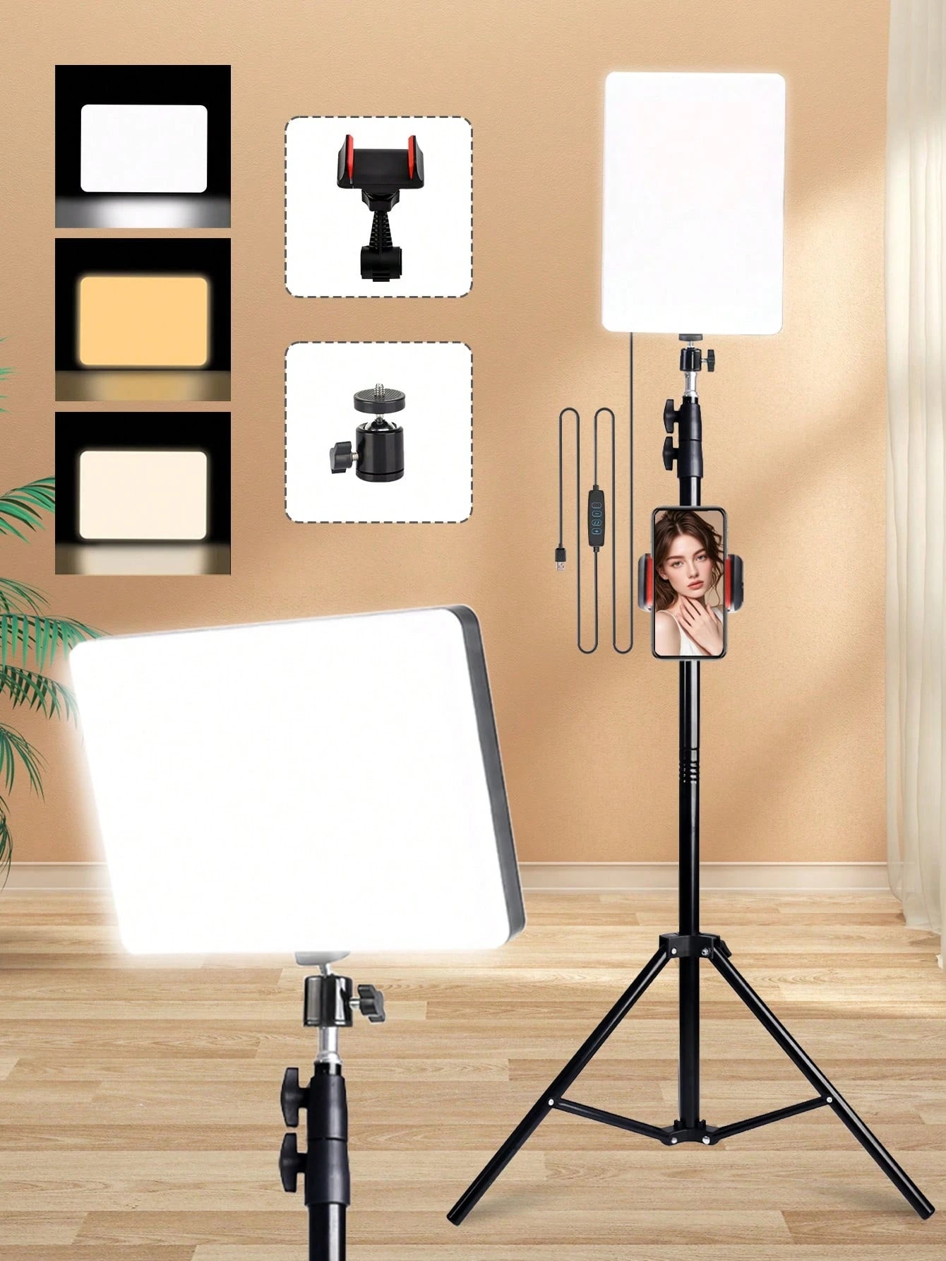 10 Inch LED Square Light With Adjustable Tripod (42cm Extension Rod Extends To 160cm), Two-Piece Design, Cool Black Tripod, 3 Color Modes, Multifunctional Fill Light For Selfies/Makeup/Live Streaming