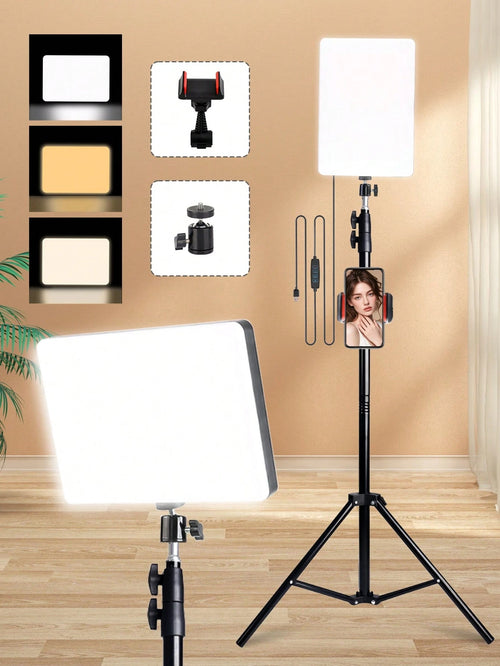 10 Inch LED Square Light With Adjustable Tripod (42cm Extension Rod Extends To 160cm), Two-Piece Design, Cool Black Tripod, 3 Color Modes, Multifunctional Fill Light For Selfies/Makeup/Live Streaming