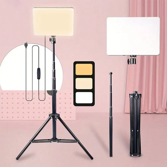 10-Inch Live Streaming Fill Light, With A 63-Inch Scalable Adjustable Tripod And An Metal Ball Head For TK YT Live Video Photography-Specific Small Desktop Food Lighting Spotlight, Square Flat Panel S