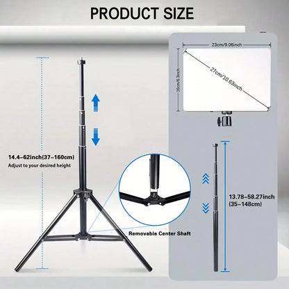 10-Inch Live Streaming Fill Light, With A 63-Inch Scalable Adjustable Tripod And An Metal Ball Head For TK YT Live Video Photography-Specific Small Desktop Food Lighting Spotlight, Square Flat Panel S