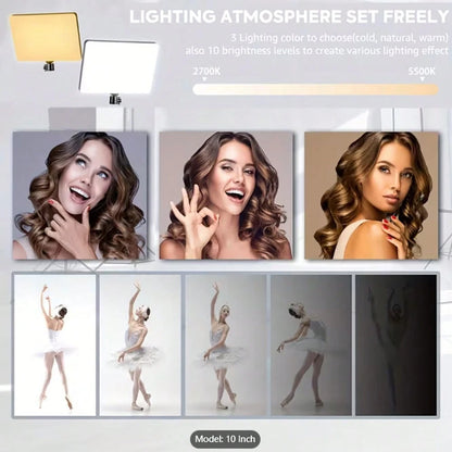 10-Inch Live Streaming Fill Light, With A 63-Inch Scalable Adjustable Tripod And An Metal Ball Head For TK YT Live Video Photography-Specific Small Desktop Food Lighting Spotlight, Square Flat Panel S