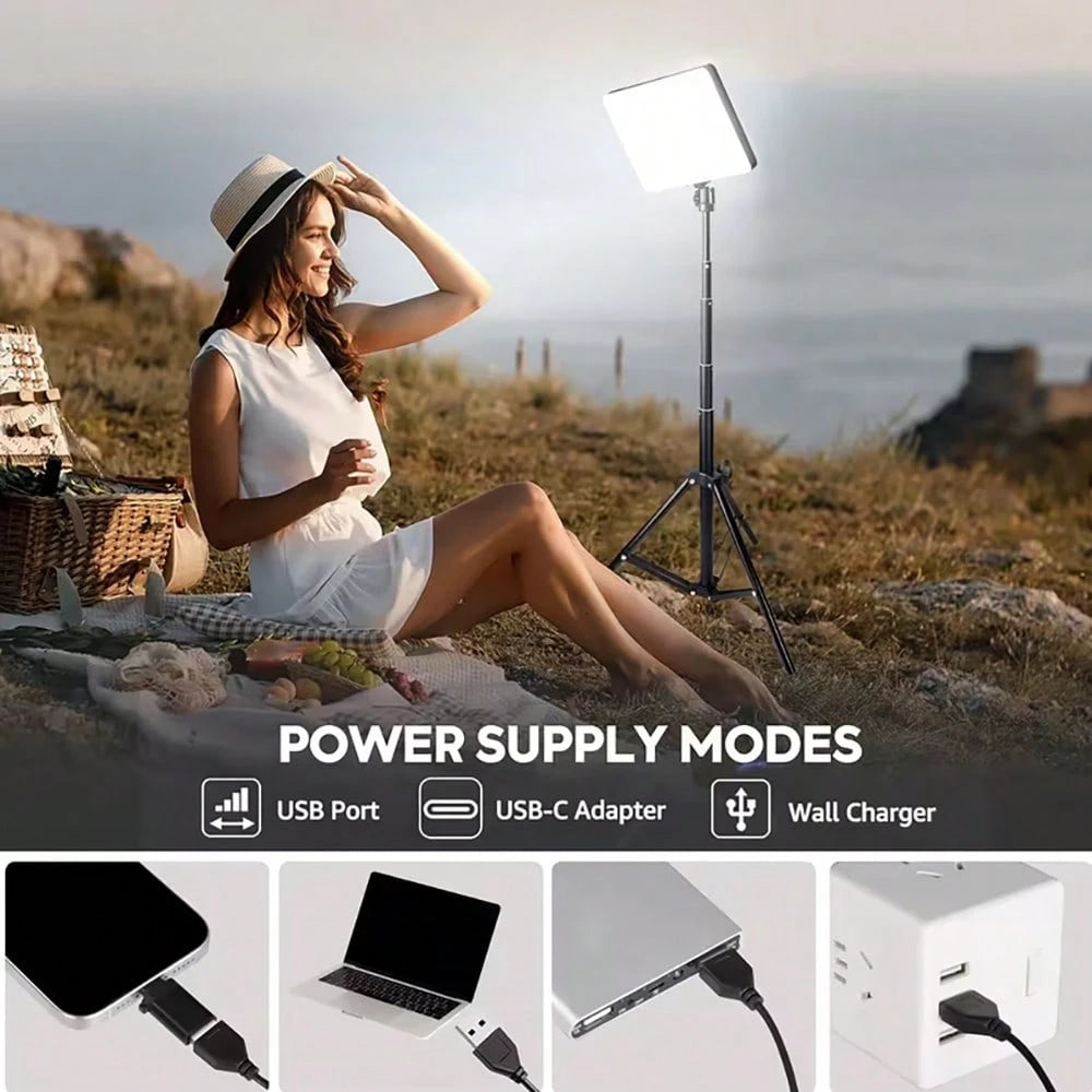 10-Inch Live Streaming Fill Light, With A 63-Inch Scalable Adjustable Tripod And An Metal Ball Head For TK YT Live Video Photography-Specific Small Desktop Food Lighting Spotlight, Square Flat Panel S