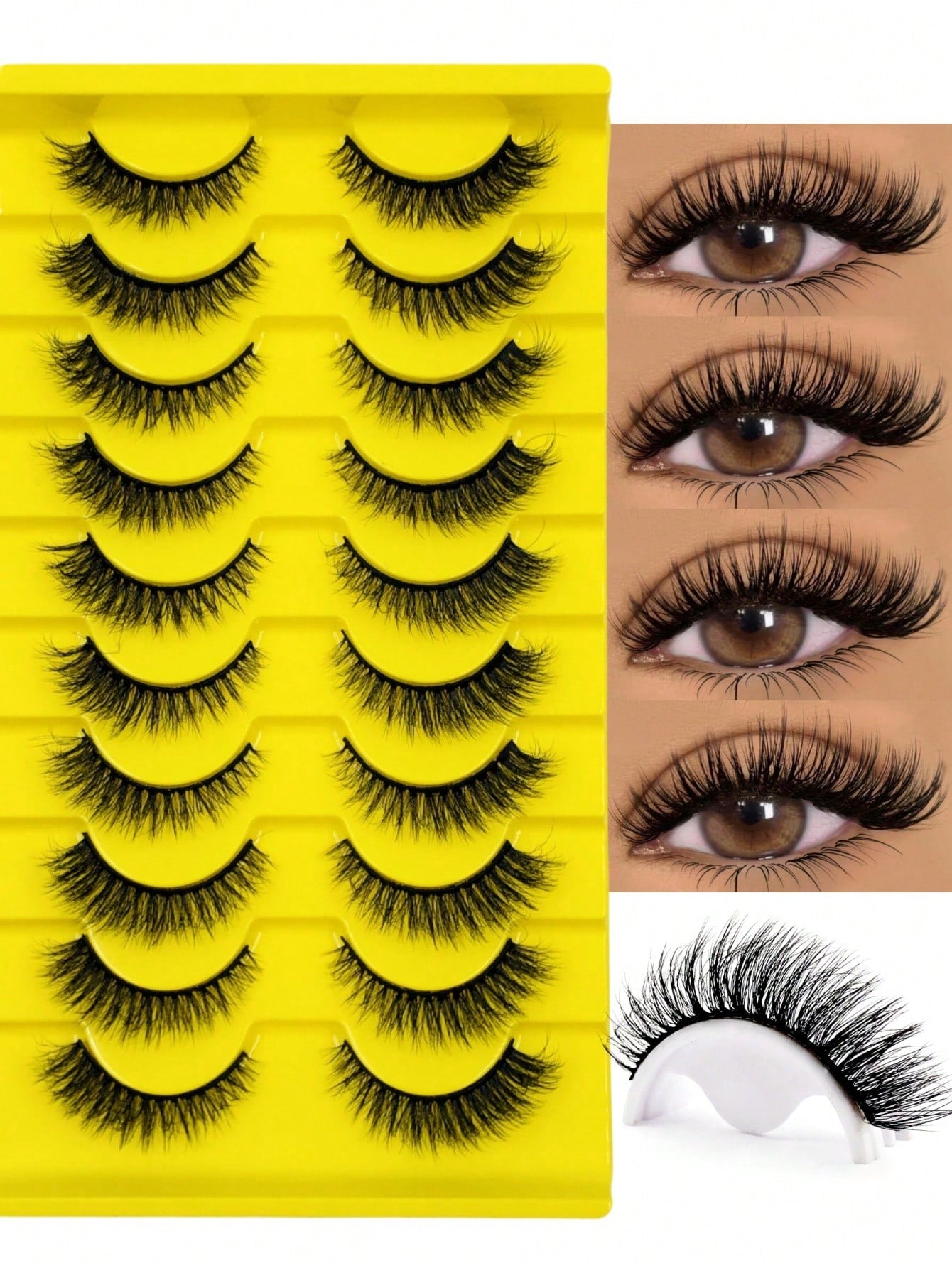 10 Pairs Cat Eye Effect False Eyelashes, Fluffy And Soft Black Lash Stems, Delicate And Natural, Dense Faux Mink, Full Strip Fake Lashes