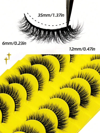 10 Pairs Cat Eye Effect False Eyelashes, Fluffy And Soft Black Lash Stems, Delicate And Natural, Dense Faux Mink, Full Strip Fake Lashes