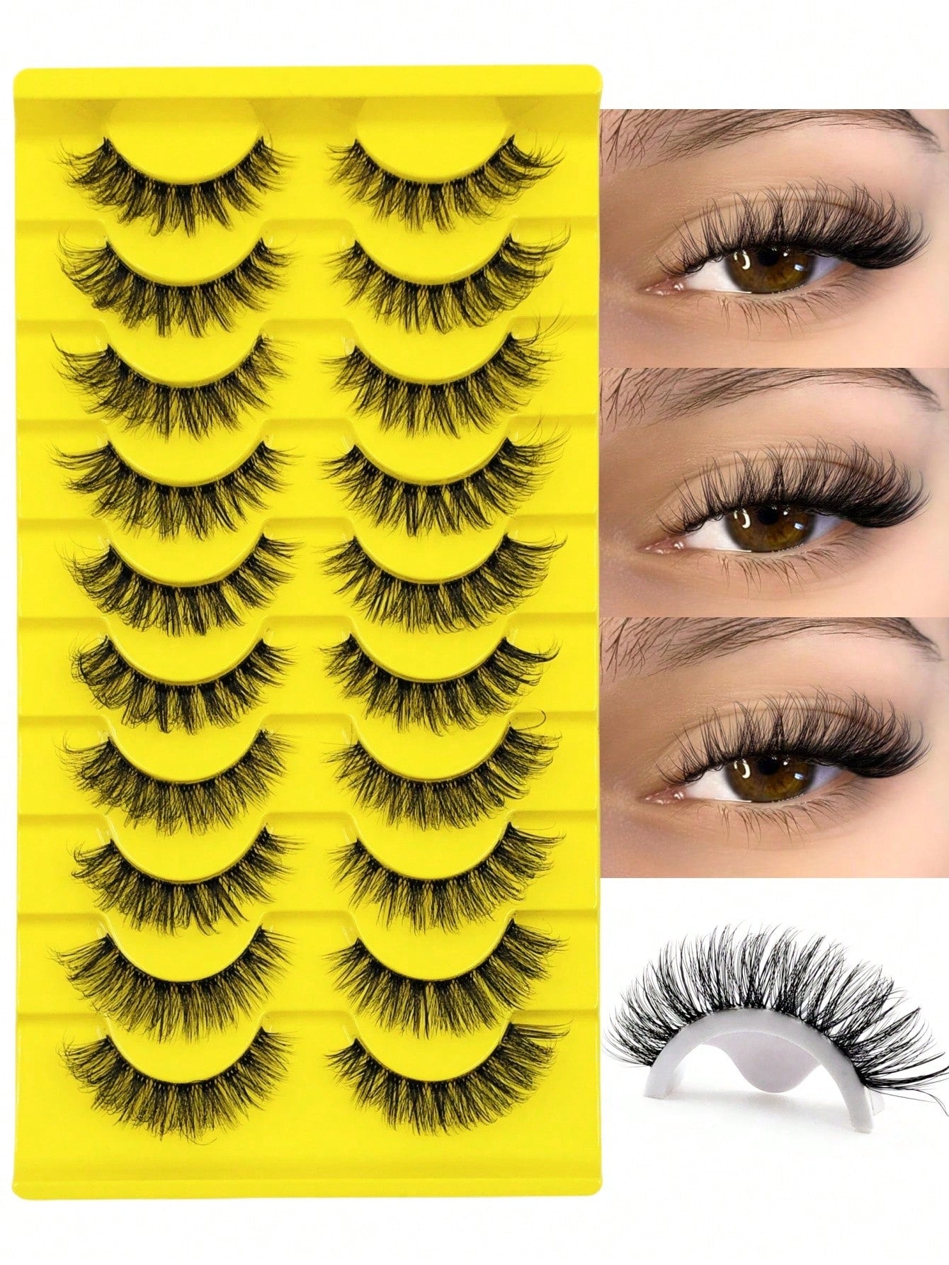 10 Pairs Cat Eye Effect False Eyelashes, Fluffy And Soft Black Lash Stems, Delicate And Natural, Dense Faux Mink, Full Strip Fake Lashes