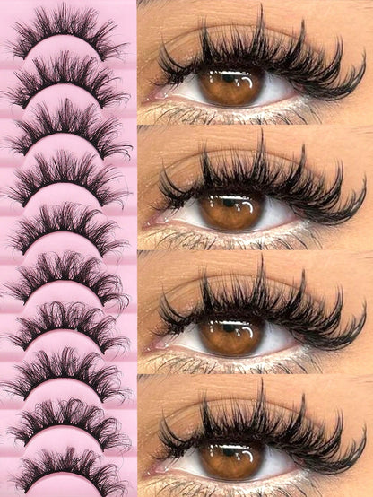 10 Pairs Fluffy 3D Faux Mink Eyelashes, Soft & Full Cat Eye Style Look Like Real Lashes Extended, Natural Look 3D Fluffy Cat Eye Lashes, Faux Mink Full Strip Lashes, Suitable For Any Casual Occasion S