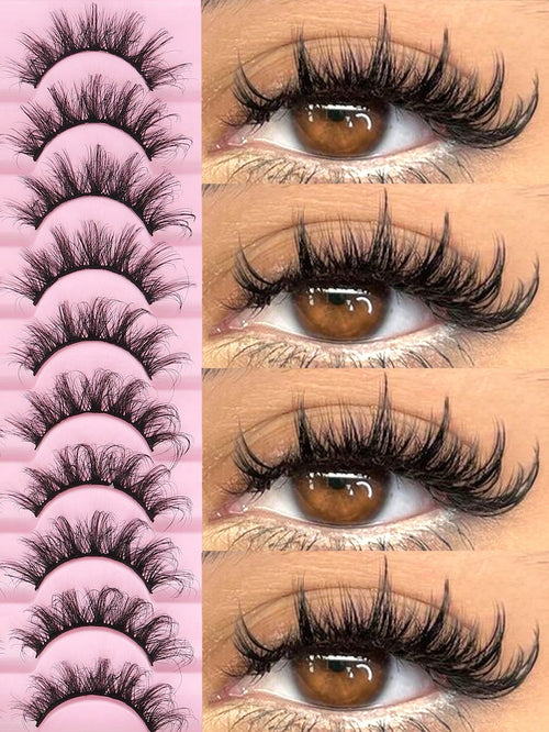 10 Pairs Fluffy 3D Faux Mink Eyelashes, Soft & Full Cat Eye Style Look Like Real Lashes Extended, Natural Look 3D Fluffy Cat Eye Lashes, Faux Mink Full Strip Lashes, Suitable For Any Casual Occasion S