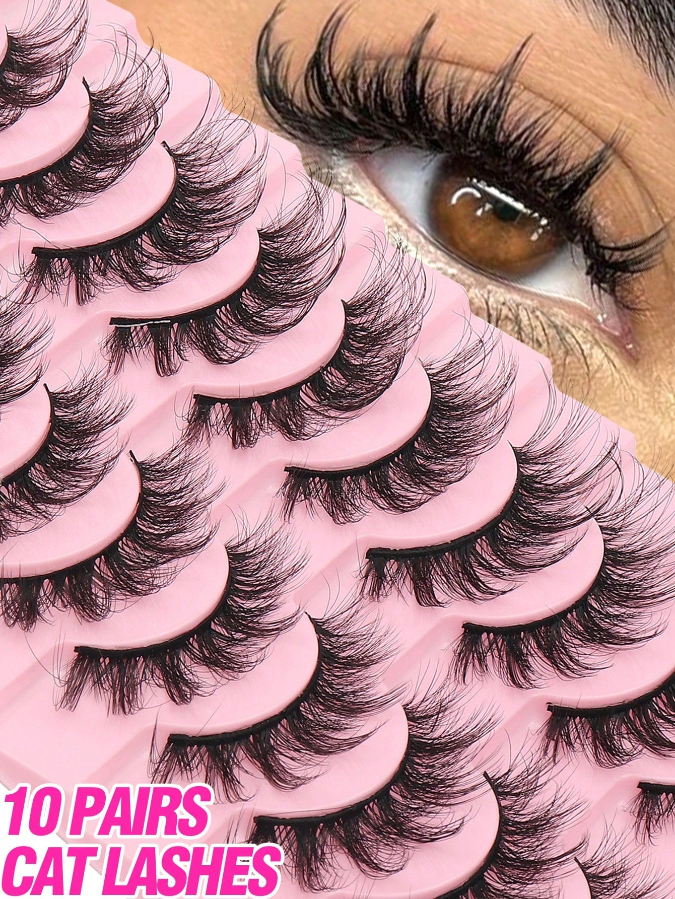 10 Pairs Fluffy 3D Faux Mink Eyelashes, Soft & Full Cat Eye Style Look Like Real Lashes Extended, Natural Look 3D Fluffy Cat Eye Lashes, Faux Mink Full Strip Lashes, Suitable For Any Casual Occasion S