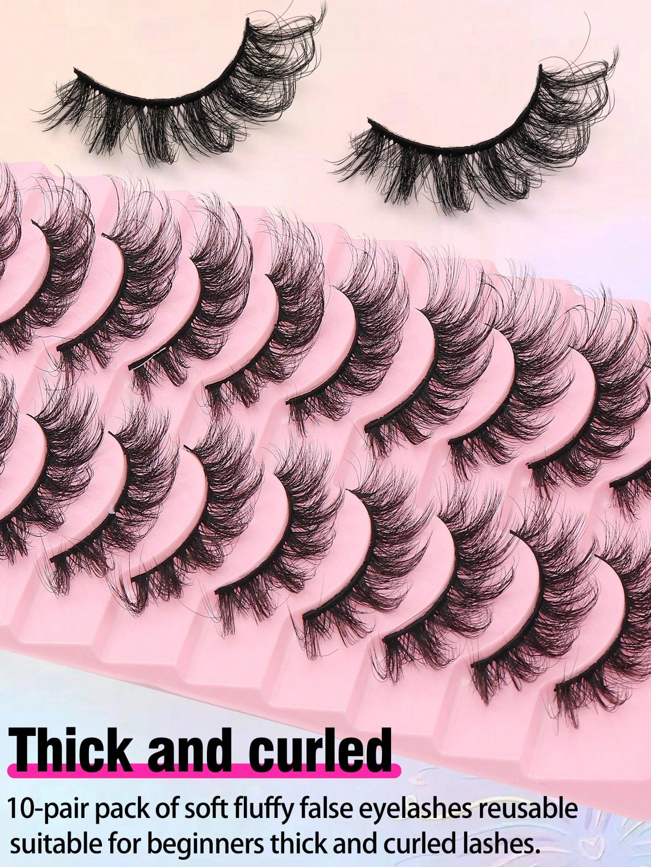 10 Pairs Fluffy 3D Faux Mink Eyelashes, Soft & Full Cat Eye Style Look Like Real Lashes Extended, Natural Look 3D Fluffy Cat Eye Lashes, Faux Mink Full Strip Lashes, Suitable For Any Casual Occasion S