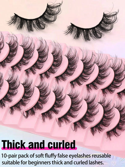 10 Pairs Fluffy 3D Faux Mink Eyelashes, Soft & Full Cat Eye Style Look Like Real Lashes Extended, Natural Look 3D Fluffy Cat Eye Lashes, Faux Mink Full Strip Lashes, Suitable For Any Casual Occasion S