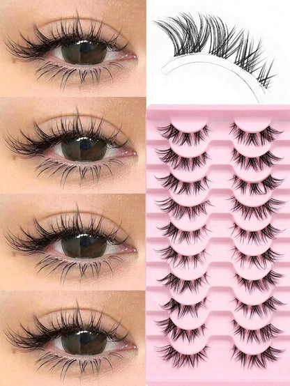 10 Pairs Fluffy 3D Faux Mink Eyelashes, Soft & Full Cat Eye Style Look Like Real Lashes Extended, Natural Look 3D Fluffy Cat Eye Lashes, Faux Mink Full Strip Lashes, Suitable For Any Casual Occasion S