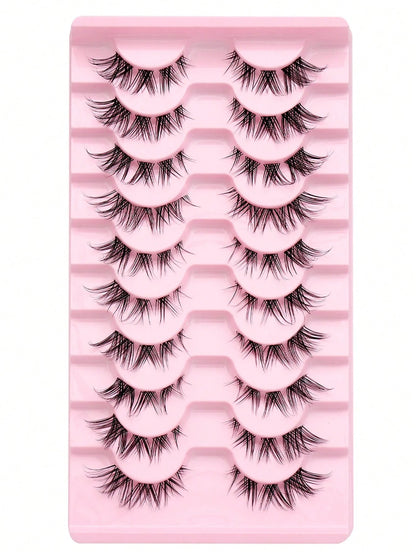 10 Pairs Fluffy 3D Faux Mink Eyelashes, Soft & Full Cat Eye Style Look Like Real Lashes Extended, Natural Look 3D Fluffy Cat Eye Lashes, Faux Mink Full Strip Lashes, Suitable For Any Casual Occasion S