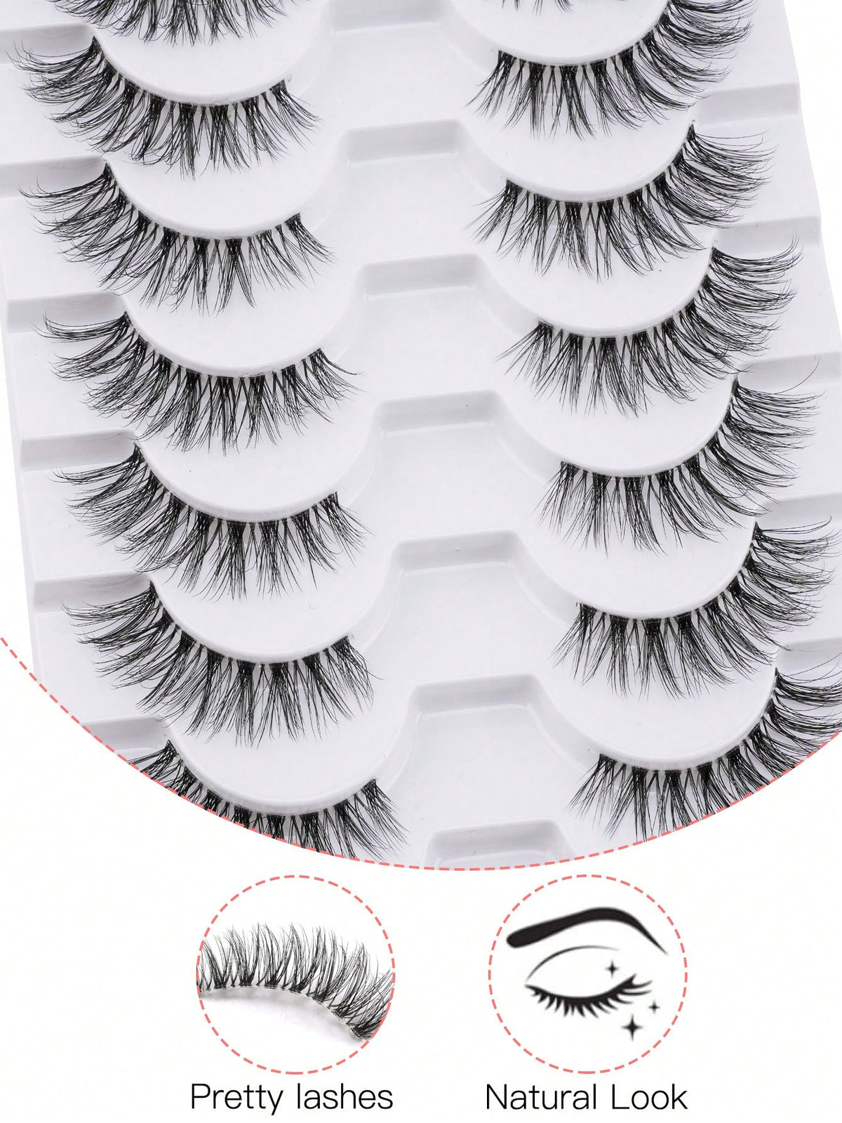 10 Pairs Natural Look False Eyelashes, Handmade Transparent Stem Lashes, Thin And Lightweight For No-Makeup Look, Reusable, Suitable For Women's Daily Makeup And Work