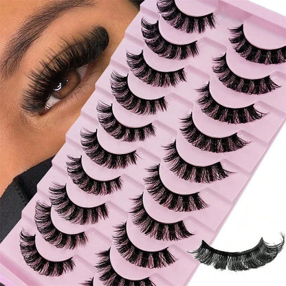 10 Pairs Of Russian False Eyelashes, Fluffy Mink Fur False Eyelashes, 3D Stereoscopic False Eyelashes, Slim And Curled, Eyelash Grafting Set, Whole False Eyelashes, Can Elongate And Thicken The Eye Ta