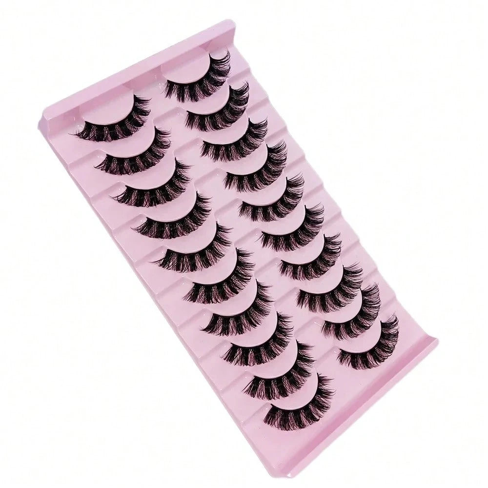 10 Pairs Of Russian False Eyelashes, Fluffy Mink Fur False Eyelashes, 3D Stereoscopic False Eyelashes, Slim And Curled, Eyelash Grafting Set, Whole False Eyelashes, Can Elongate And Thicken The Eye Ta
