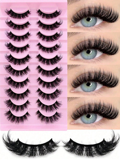 10 Pairs Of Russian False Eyelashes, Russian Thick False Eyelashes, Creating Dramatic And Messy Mink Fur False Eyelashes, Eyelash Grafting Set, Whole False Eyelashes