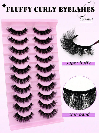 10 Pairs Of Russian False Eyelashes, Russian Thick False Eyelashes, Creating Dramatic And Messy Mink Fur False Eyelashes, Eyelash Grafting Set, Whole False Eyelashes