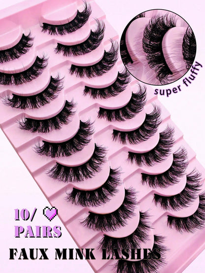 10 Pairs Of Russian False Eyelashes, Russian Thick False Eyelashes, Creating Dramatic And Messy Mink Fur False Eyelashes, Eyelash Grafting Set, Whole False Eyelashes