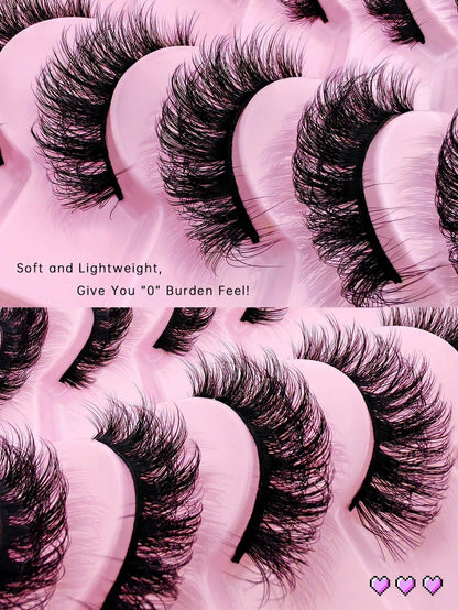 10 Pairs Of Russian False Eyelashes, Russian Thick False Eyelashes, Creating Dramatic And Messy Mink Fur False Eyelashes, Eyelash Grafting Set, Whole False Eyelashes