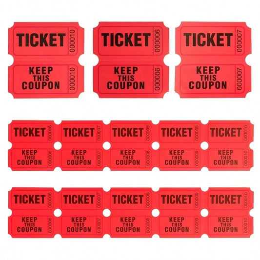 100 Pairs 200PCS Double-Roll Red Raffle Tickets With Different Serial Numbers- Perfect For Events, Classroom Rewards, Fundraising And Prize Games- Made Of Durable And High-Quality Paper Material Sch