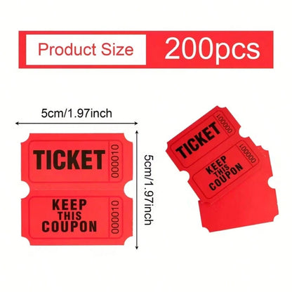100 Pairs 200PCS Double-Roll Red Raffle Tickets With Different Serial Numbers- Perfect For Events, Classroom Rewards, Fundraising And Prize Games- Made Of Durable And High-Quality Paper Material Sch
