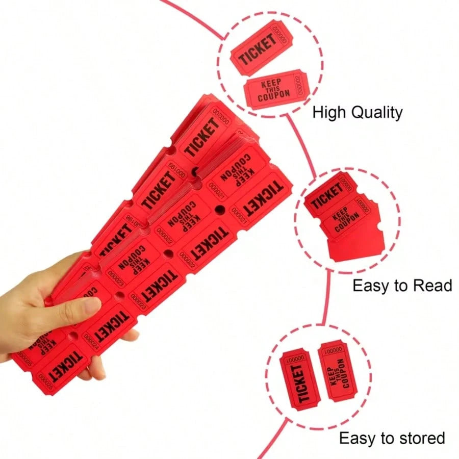 100 Pairs 200PCS Double-Roll Red Raffle Tickets With Different Serial Numbers- Perfect For Events, Classroom Rewards, Fundraising And Prize Games- Made Of Durable And High-Quality Paper Material Sch