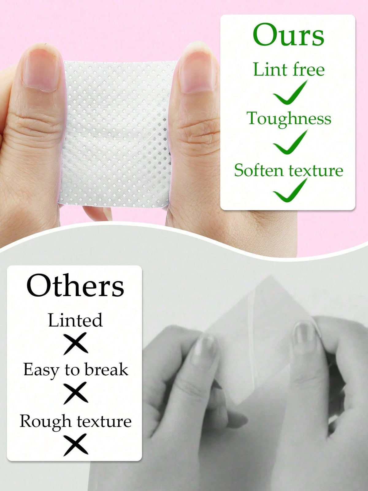 1000/600/300/100/50pcs Lint-Free Nail Cleansing Wipes, Nail Polish Remover Pads, Eyelash Extension Cleaning Wipes, Soft Non-Woven Acetone Nail Polish Remover Pads, Used For Nail Preparation And Gel Na