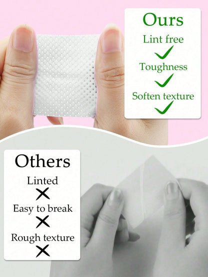 1000/600/300/100/50pcs Lint-Free Nail Cleansing Wipes, Nail Polish Remover Pads, Eyelash Extension Cleaning Wipes, Soft Non-Woven Acetone Nail Polish Remover Pads, Used For Nail Preparation And Gel Na