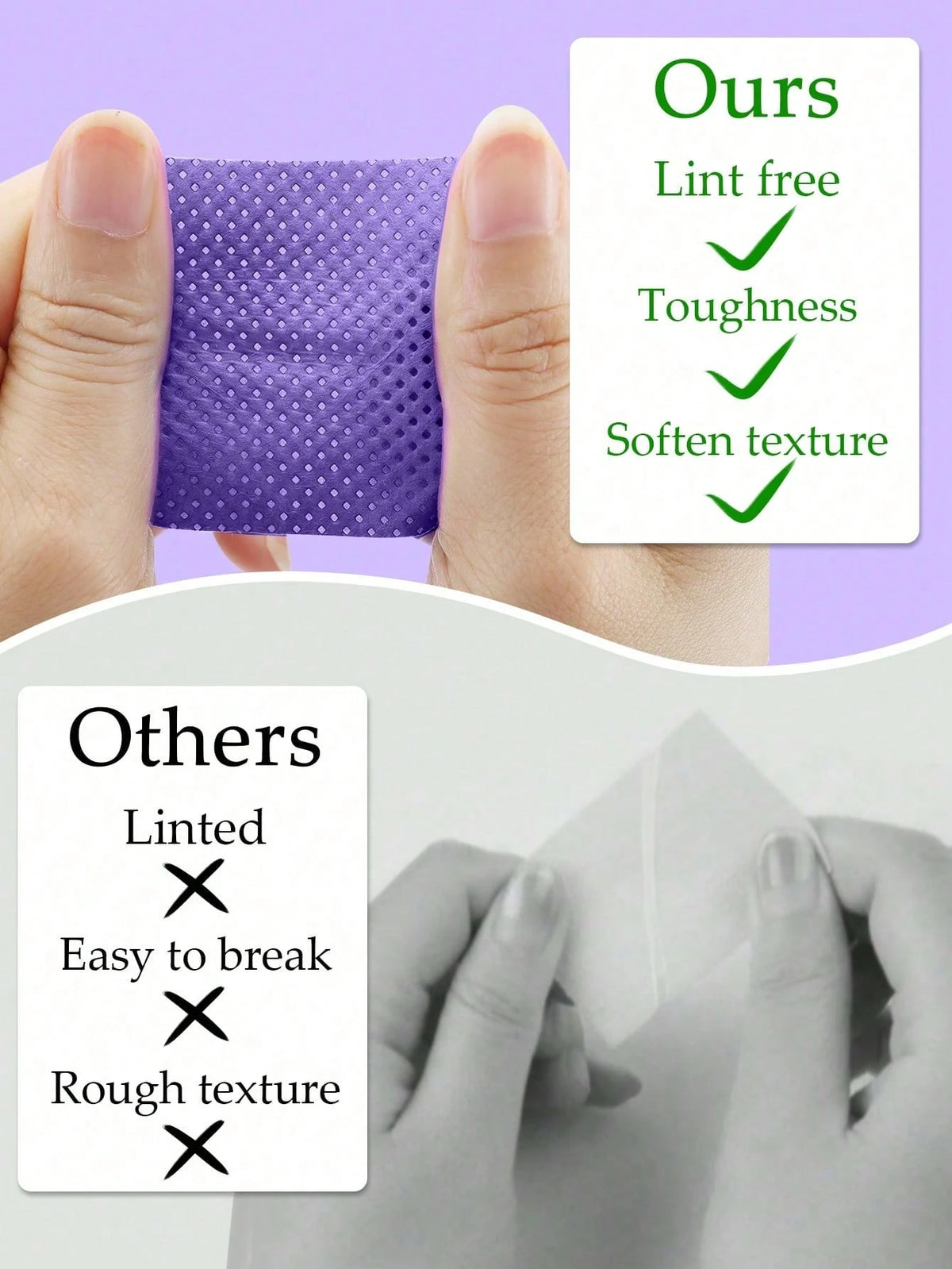 1000/600/300/100/50pcs Lint-Free Nail Cleansing Wipes, Nail Polish Remover Pads, Eyelash Extension Cleaning Wipes, Soft Non-Woven Acetone Nail Polish Remover Pads, Used For Nail Preparation And Gel Na
