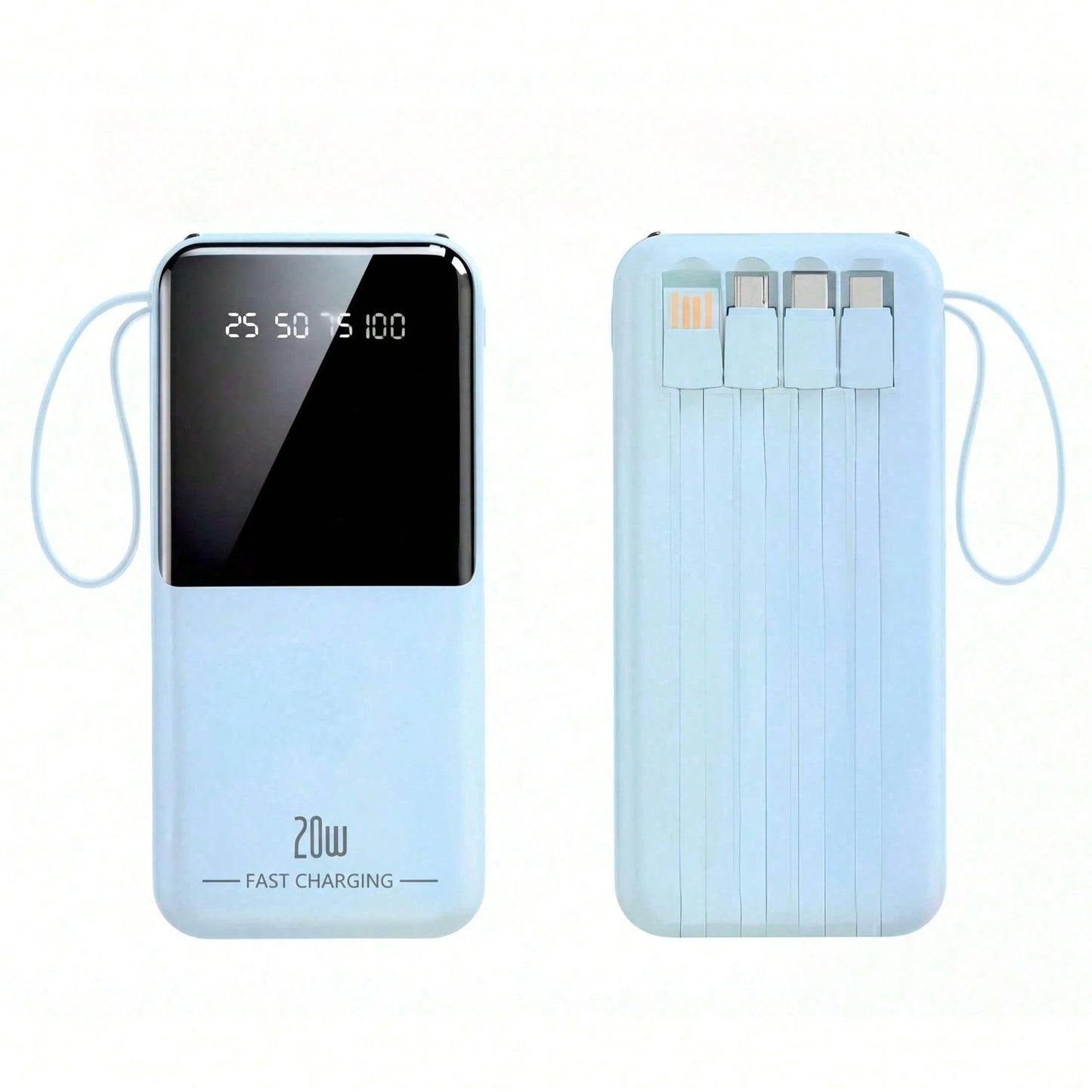 10000mAh Portable Power Bank With Built-In Lightning, USB-C & USB Charging Cables, LED Digital Display, Flashlight, Compact Battery Pack For Travel, Emergency Backup & Daily Use