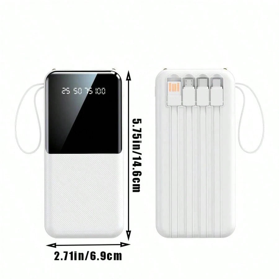 10000mAh Portable Power Bank With Built-In Lightning, USB-C & USB Charging Cables, LED Digital Display, Flashlight, Compact Battery Pack For Travel, Emergency Backup & Daily Use