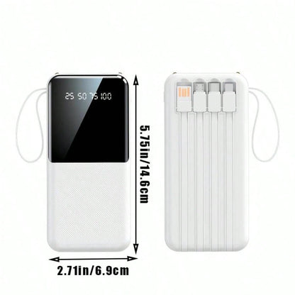 10000mAh Portable Power Bank With Built-In Lightning, USB-C & USB Charging Cables, LED Digital Display, Flashlight, Compact Battery Pack For Travel, Emergency Backup & Daily Use