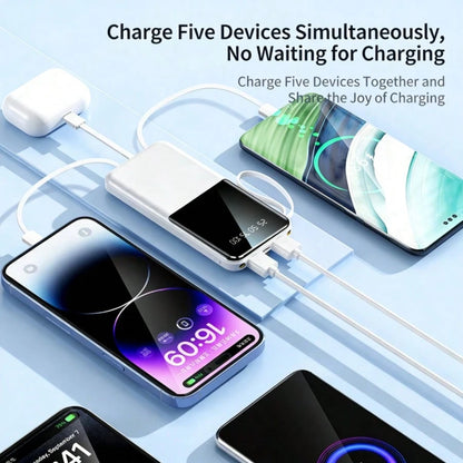 10000mAh Portable Power Bank With Built-In Lightning, USB-C & USB Charging Cables, LED Digital Display, Flashlight, Compact Battery Pack For Travel, Emergency Backup & Daily Use