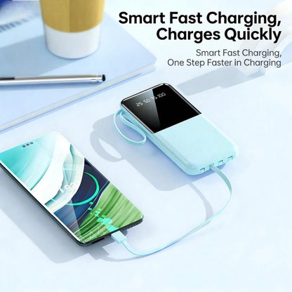 10000mAh Portable Power Bank With Built-In Lightning, USB-C & USB Charging Cables, LED Digital Display, Flashlight, Compact Battery Pack For Travel, Emergency Backup & Daily Use