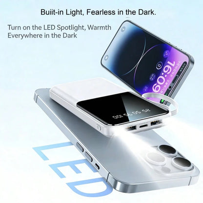 10000mAh Portable Power Bank With Built-In Lightning, USB-C & USB Charging Cables, LED Digital Display, Flashlight, Compact Battery Pack For Travel, Emergency Backup & Daily Use