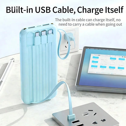 10000mAh Portable Power Bank With Built-In Lightning, USB-C & USB Charging Cables, LED Digital Display, Flashlight, Compact Battery Pack For Travel, Emergency Backup & Daily Use