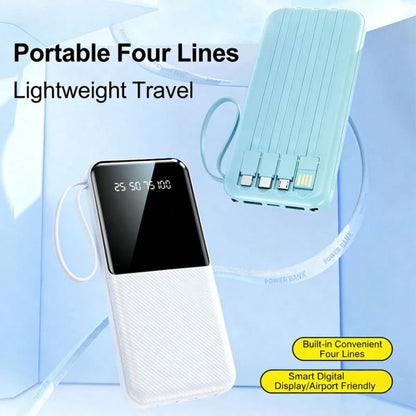 10000mAh Portable Power Bank With Built-In Lightning, USB-C & USB Charging Cables, LED Digital Display, Flashlight, Compact Battery Pack For Travel, Emergency Backup & Daily Use
