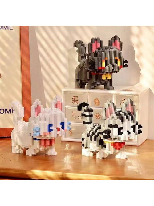 1000PCS Chinese Garden Cat Building Blocks For Adults Decompression Puzzle Cute Hakimi Short Cat Dog Decoration- Christmas Gift