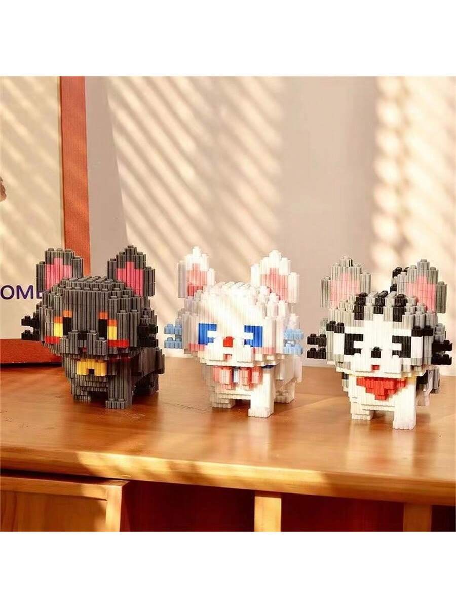 1000PCS Chinese Garden Cat Building Blocks For Adults Decompression Puzzle Cute Hakimi Short Cat Dog Decoration- Christmas Gift