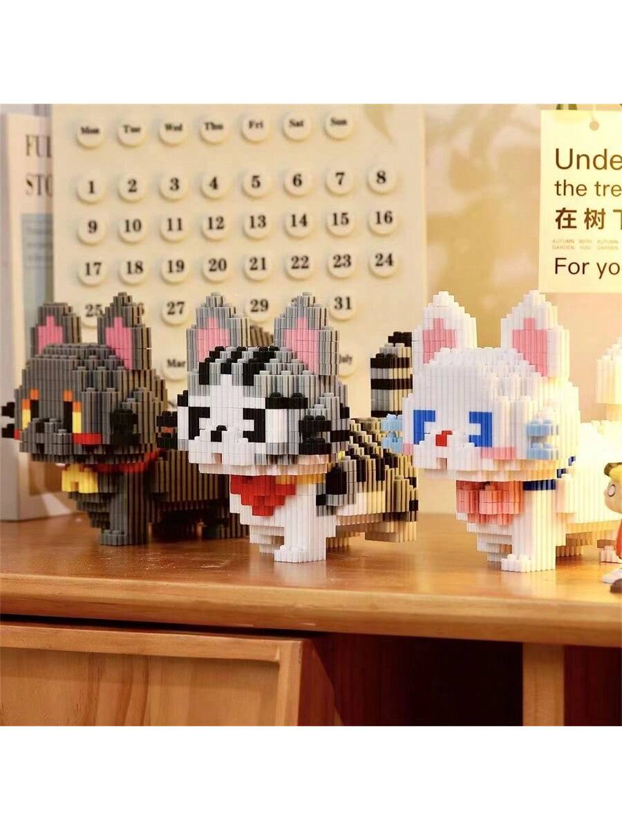 1000PCS Chinese Garden Cat Building Blocks For Adults Decompression Puzzle Cute Hakimi Short Cat Dog Decoration- Christmas Gift