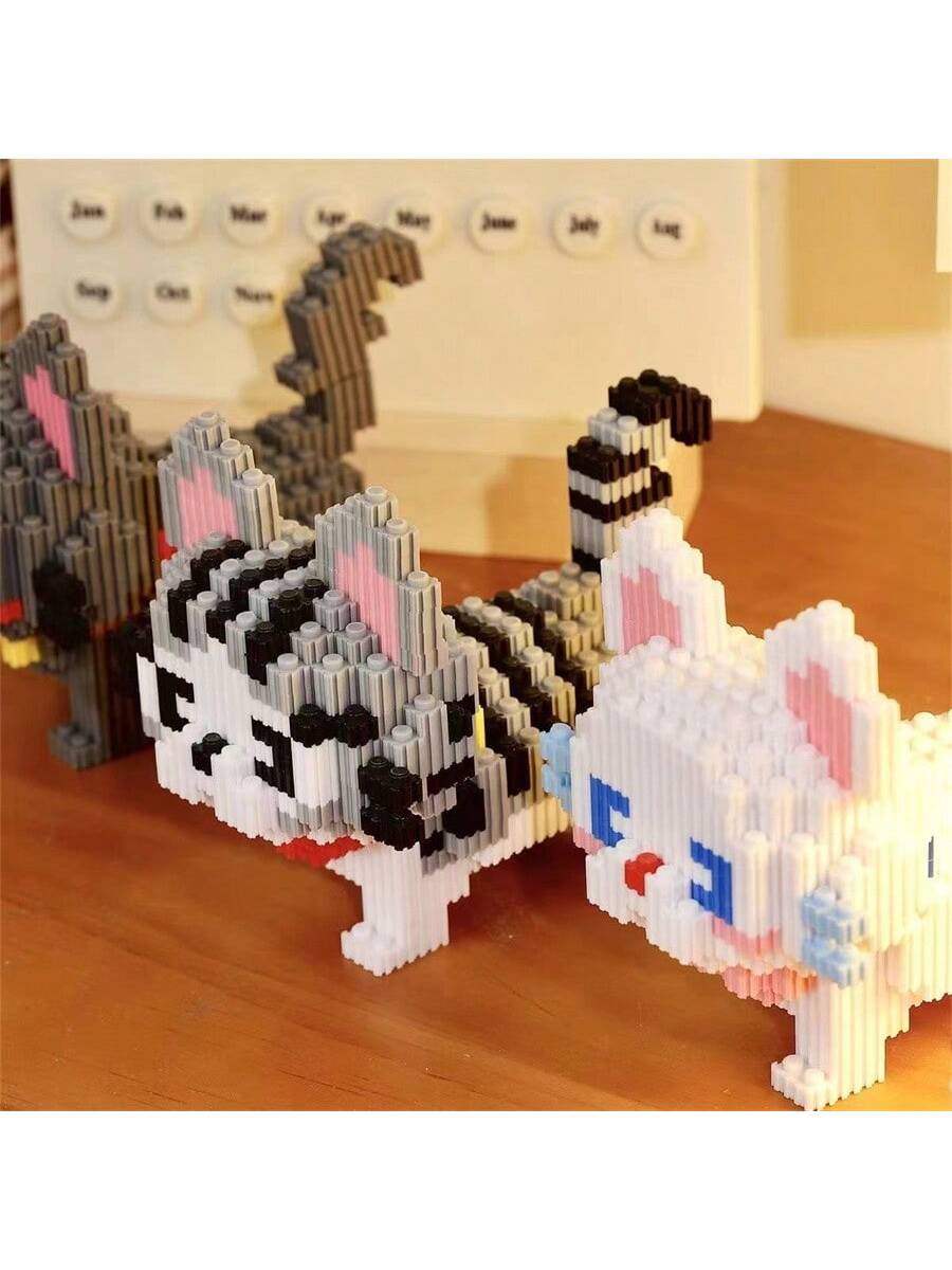 1000PCS Chinese Garden Cat Building Blocks For Adults Decompression Puzzle Cute Hakimi Short Cat Dog Decoration- Christmas Gift