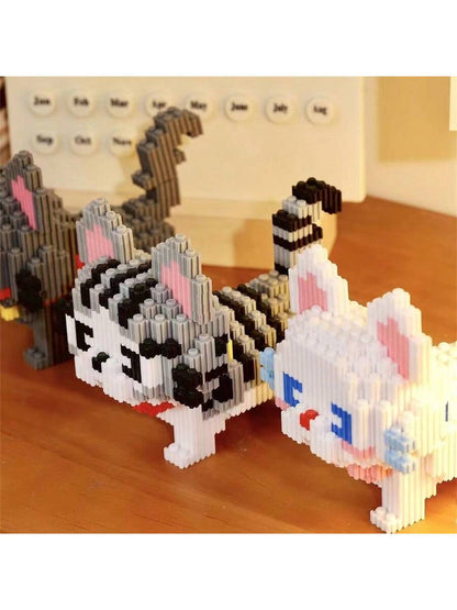 1000PCS Chinese Garden Cat Building Blocks For Adults Decompression Puzzle Cute Hakimi Short Cat Dog Decoration- Christmas Gift