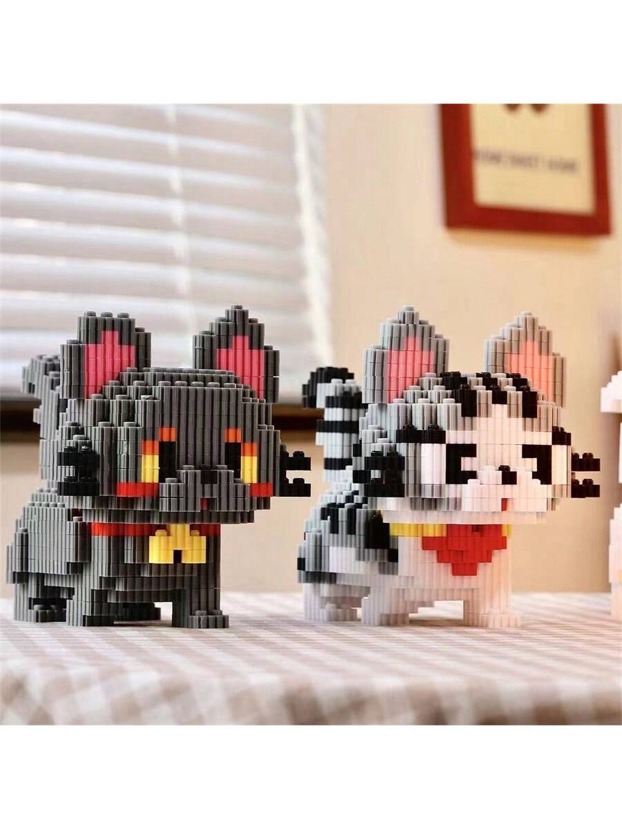 1000PCS Chinese Garden Cat Building Blocks For Adults Decompression Puzzle Cute Hakimi Short Cat Dog Decoration- Christmas Gift