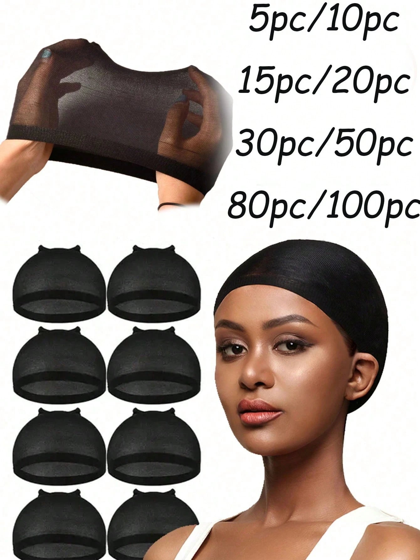 100PCS Black Stretch Mesh Dome Wig Caps, Breathable Wig Liners For Braids, Weaving & Glueless Wig Cap Inner Net