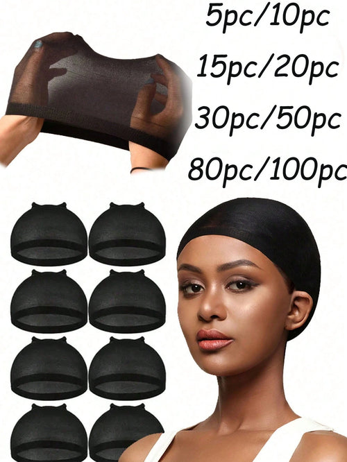 100PCS Black Stretch Mesh Dome Wig Caps, Breathable Wig Liners For Braids, Weaving & Glueless Wig Cap Inner Net