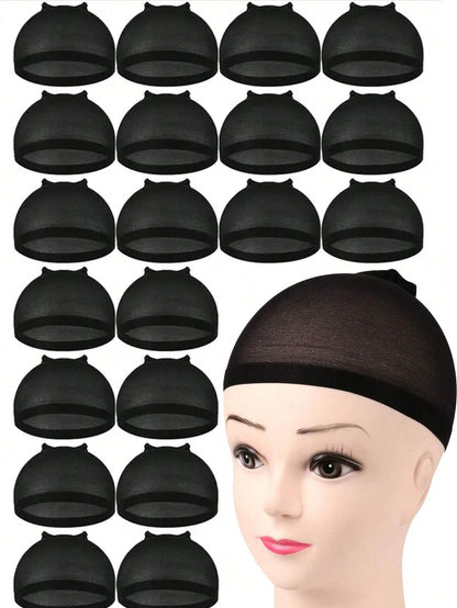 100PCS Black Stretch Mesh Dome Wig Caps, Breathable Wig Liners For Braids, Weaving & Glueless Wig Cap Inner Net