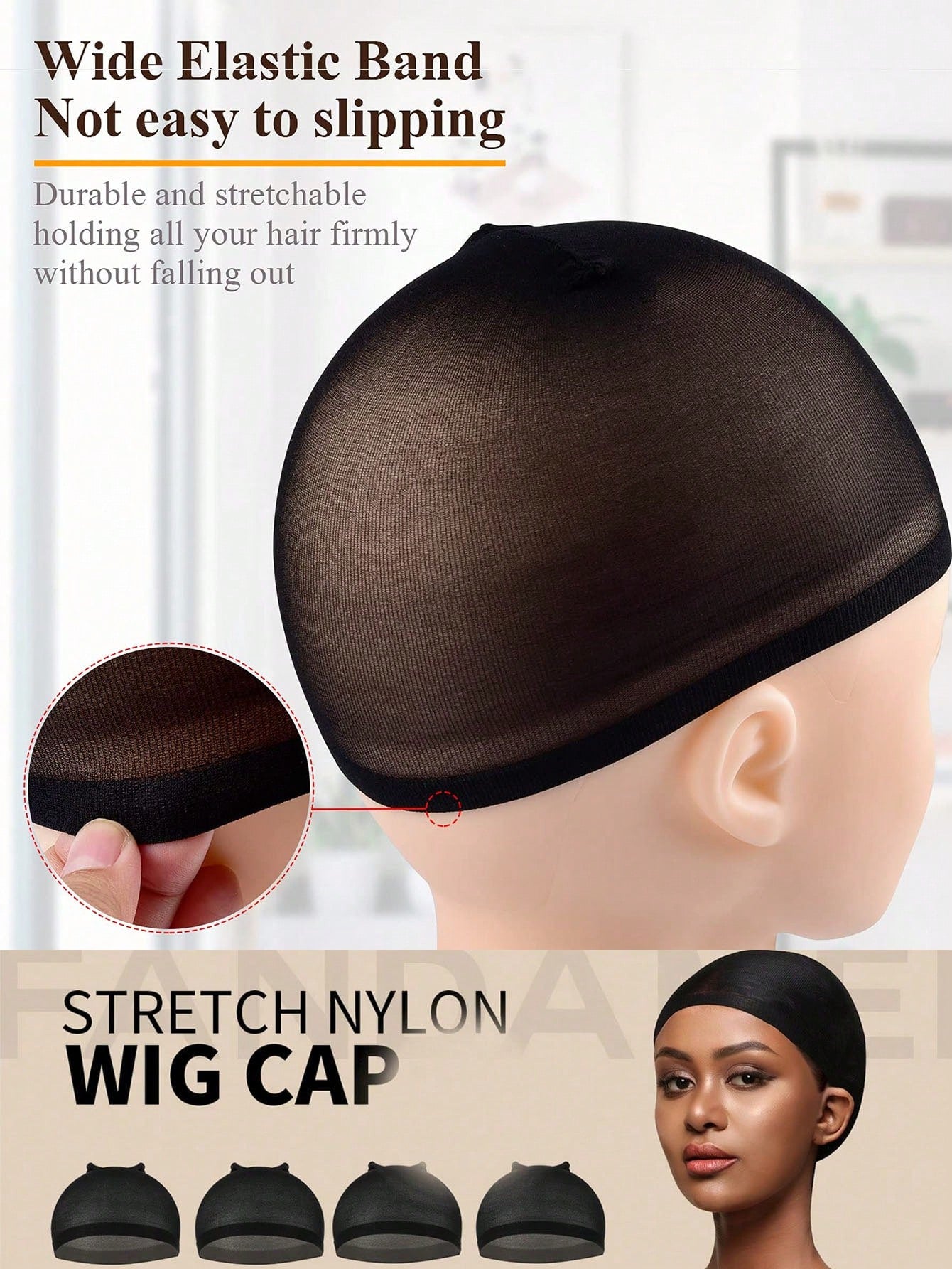100PCS Black Stretch Mesh Dome Wig Caps, Breathable Wig Liners For Braids, Weaving & Glueless Wig Cap Inner Net