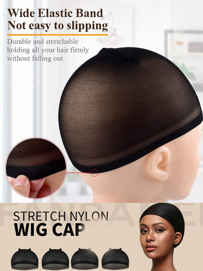 100PCS Black Stretch Mesh Dome Wig Caps, Breathable Wig Liners For Braids, Weaving & Glueless Wig Cap Inner Net